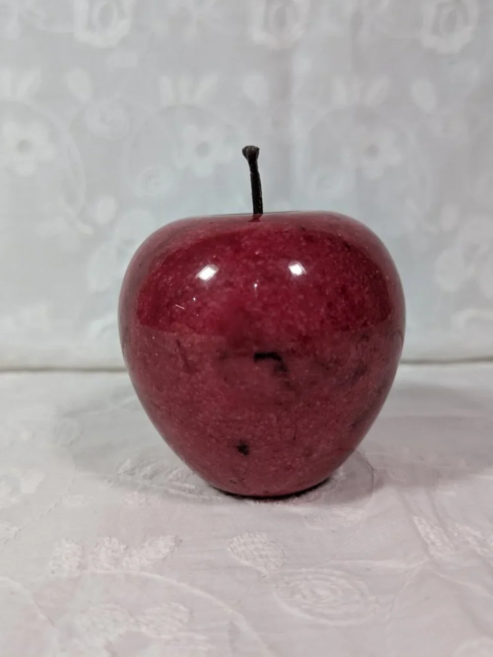 Vintage Red Marble Apple Paperweight, Unique Swirl Markings
